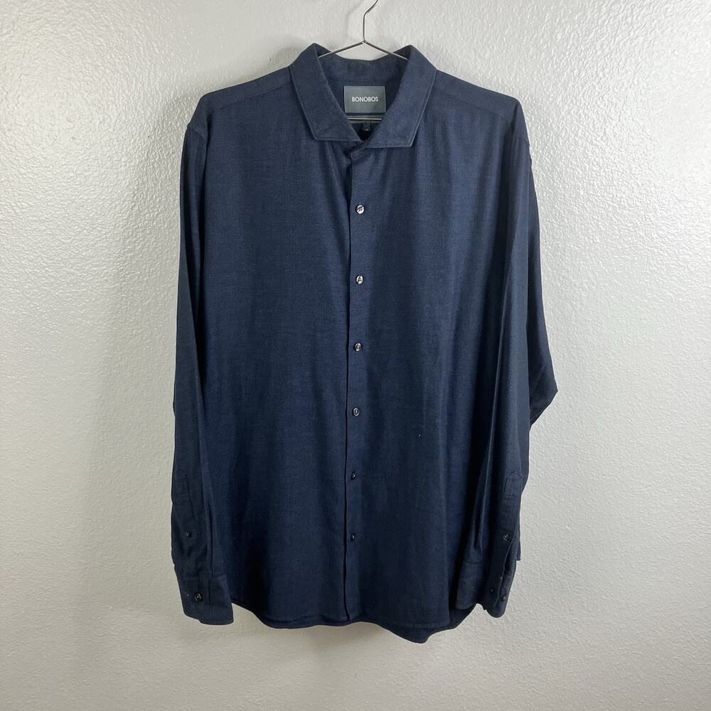 Bonobos Unbutton Down Slim Fit Sport Shirt Size XL Navy Herringbone Office